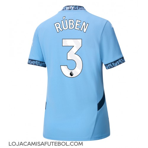 Camisa de Futebol Manchester City Ruben Dias #3 Equipamento Principal Mulheres 2024-25 Manga Curta